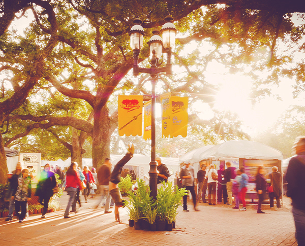 Dusk at the great gulf coast arts festival in seville square.