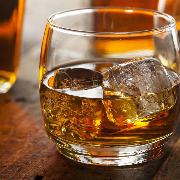 glass of scotch on the rocks